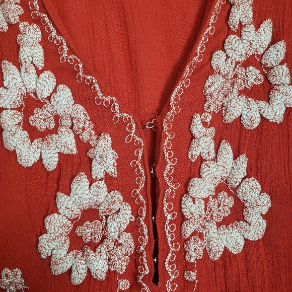 Free People Red White Embroidery Bohemian Boho Midi Oversized XS - Picture 12 of 16